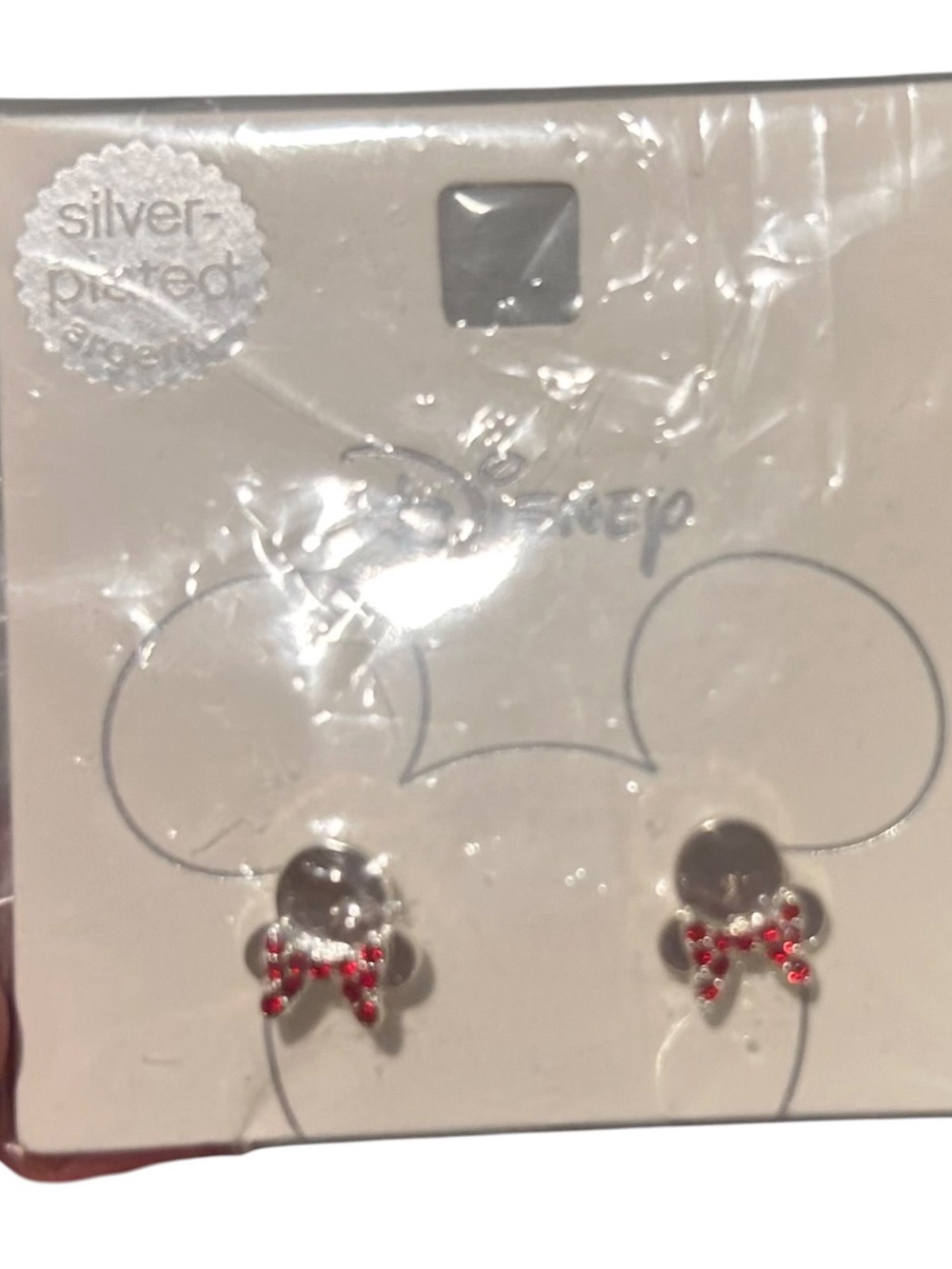 Disney Silver-Plated Mickey Stud Earrings with Red Bow Accents